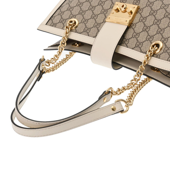 Gucci Padlock GG Chain Shoulder Bag Beige Supreme Canvas Tote - Picture 3 of 9